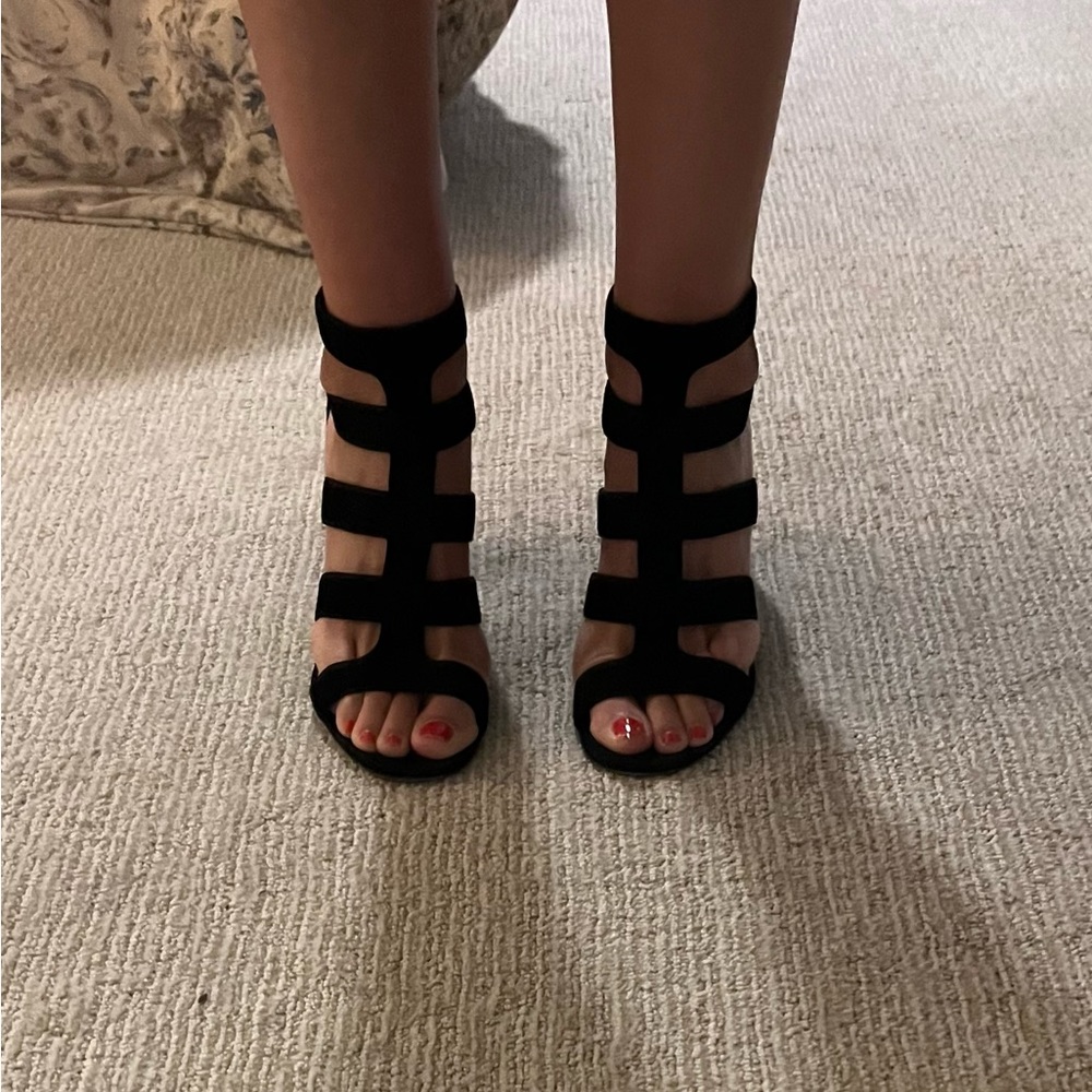 Prada black strappy block sandals